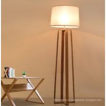 Vente chaude moderne cadre en bois tissu abat-jour lampadaire led coin fantaisie lampadaire